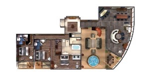 Croisière NCL Norwegian Cruise Line Jewel The Haven villa jardin avec 3 chambres plan