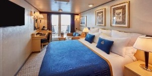 Cunard Cruise Line Croisière Queen Victoria cabine britannia avec balcon vue partiellement obstruée